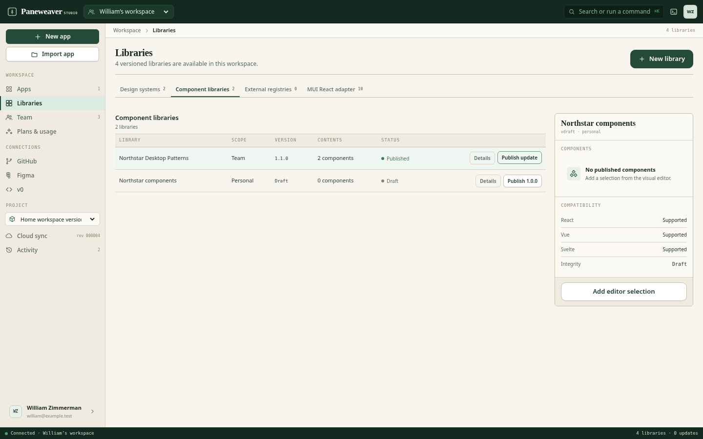 Paneweaver component library workspace