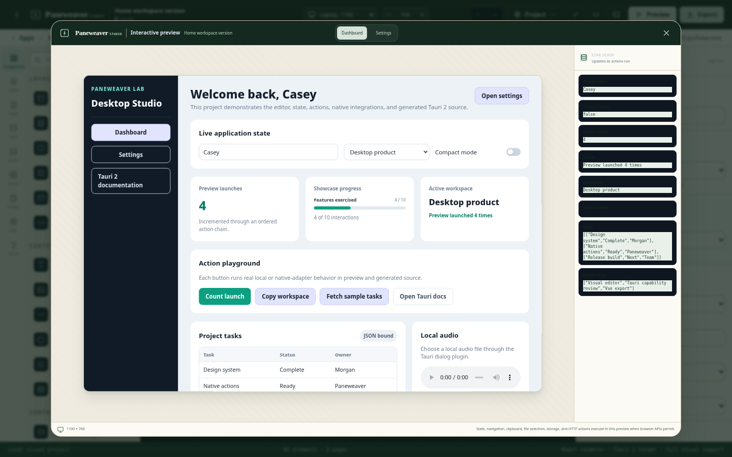 Paneweaver interactive preview with live state