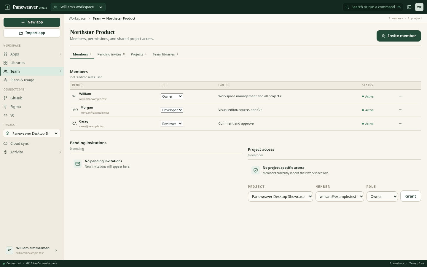 Paneweaver team workspace for enterprise application delivery