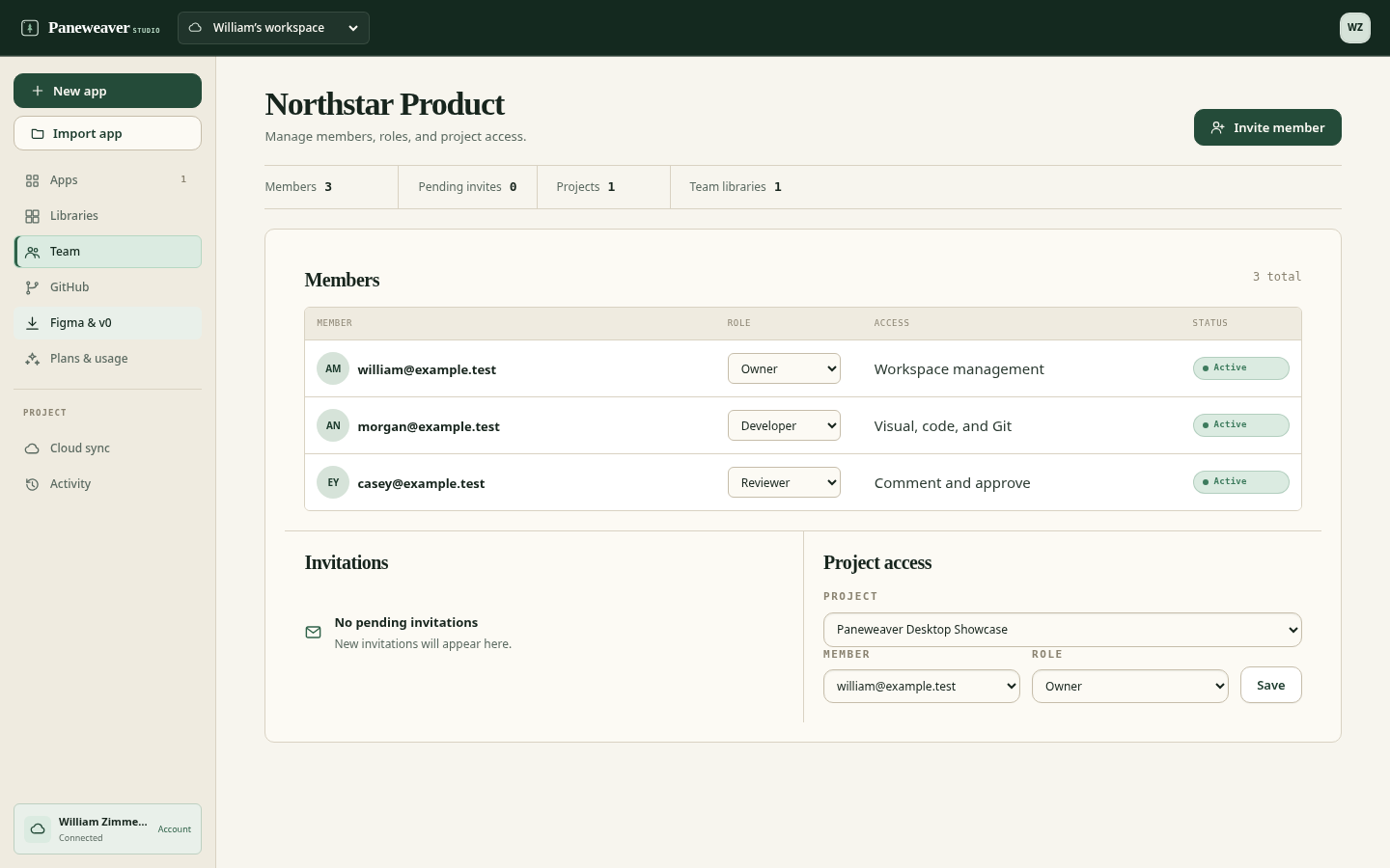Paneweaver team workspace for enterprise application delivery